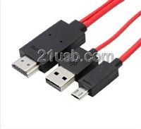 MHL視頻線,MHL cable,MHL廠家,MHL高清線,HDMI 19PIN AM TO MICRO 5PIN + USB MHL CABLE